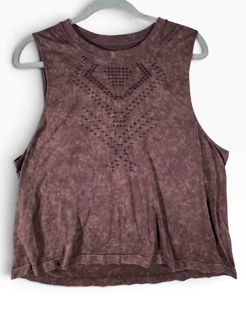 Washed Brown Perforated Front Tank Top - Womens